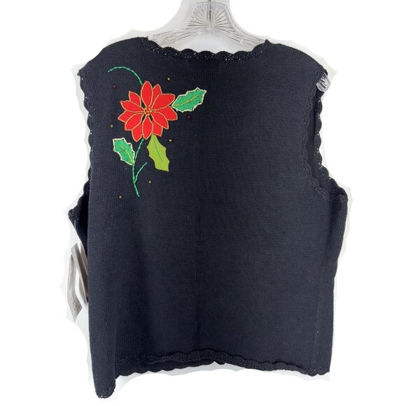 Designers Originals Studio Joy Christmas Poinsettia Sweater Vest Tag Size L NWT - Picture 2 of 7